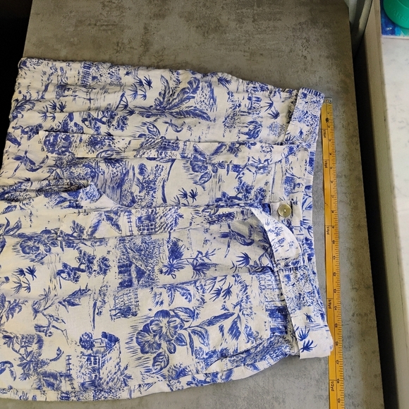 Joie Linen Wide Leg Belted Pants White Blue Tropical Beachy Coastal Size XL - Picture 13 of 14